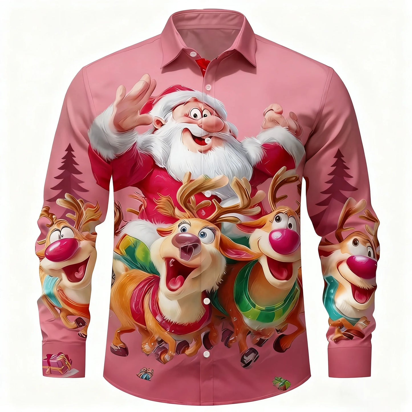 Christmas Men's 3D Graphic Long Sleeve,Street Style Fashion,Cartoon Santa Claus Reindeer Prints Design,2025 Fall Casual Shirt