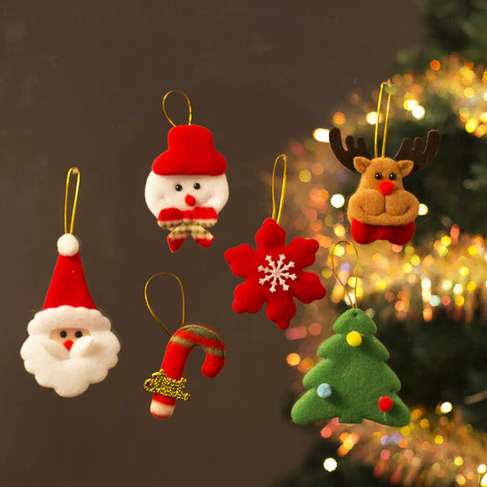 6pcs Christmas Decor Cute Christmas Tree Santa Claus Hanging Ornaments Plush Party Xmas Tree Decor Giving Small Gifts As Gifts