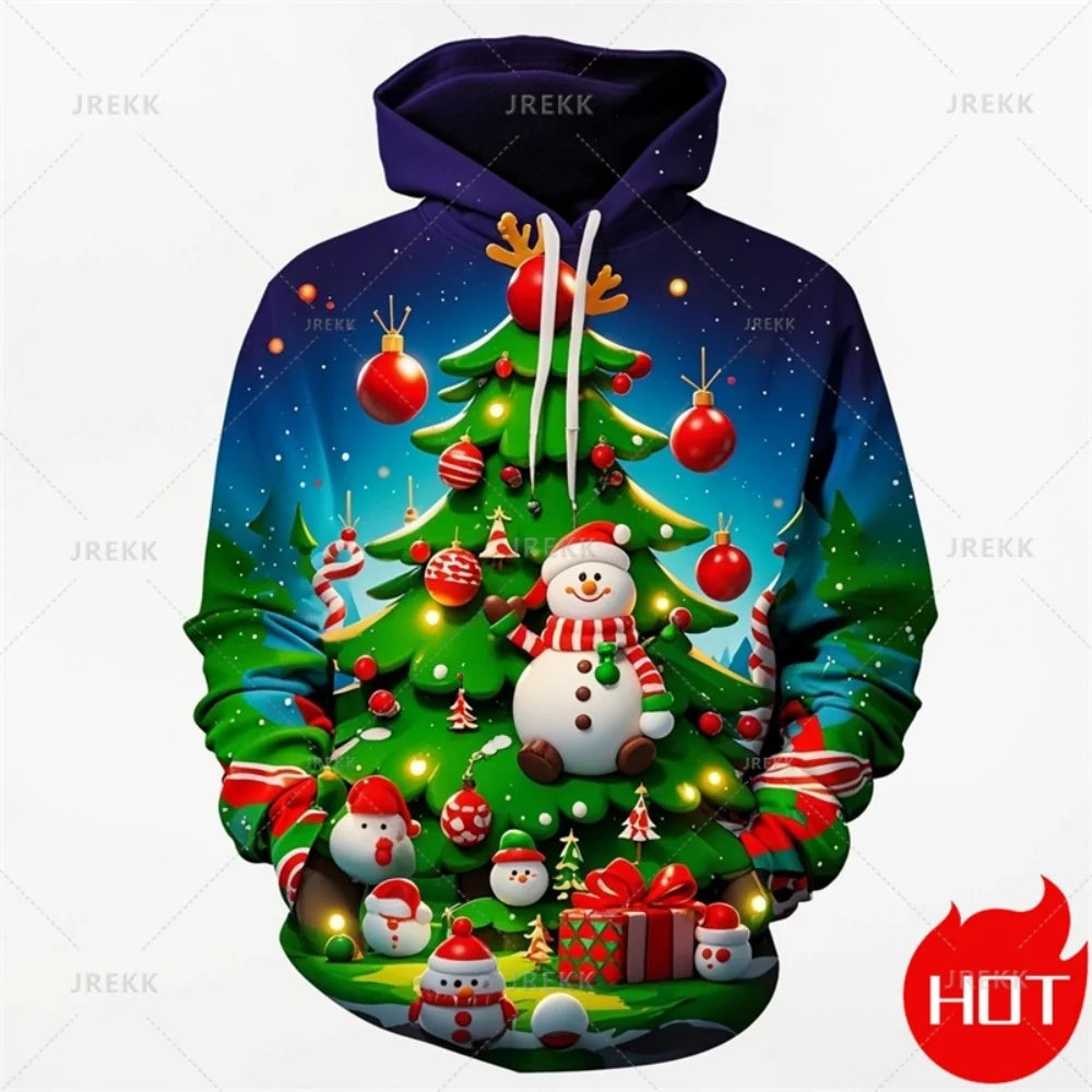 Fashion New 3D Happy Christmas Printing New In Hoodies Sweatshirts Cute Snowmen Christmas Ornament Graphic Pullovers Clothing