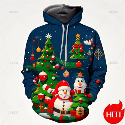 Fashion New 3D Happy Christmas Printing New In Hoodies Sweatshirts Cute Snowmen Christmas Ornament Graphic Pullovers Clothing