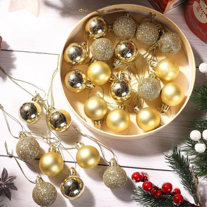 24 Piece Set Gold 3cm Christmas Ball Ornaments Unbreakable Christmas Hanging Balls for Christmas Tree Holiday Wedding Party