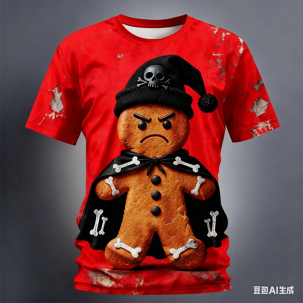 Christmas Gingerbread 3D Printed Men's Short Sleeve T shirt Crew Neck Shirt Daily Vacation festival Party Street Men's Clothing