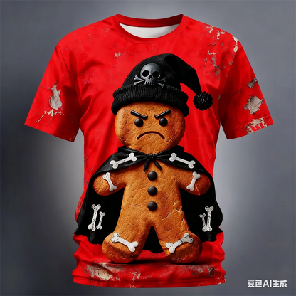 Christmas Gingerbread 3D Printed Men's Short Sleeve T shirt Crew Neck Shirt Daily Vacation festival Party Street Men's Clothing