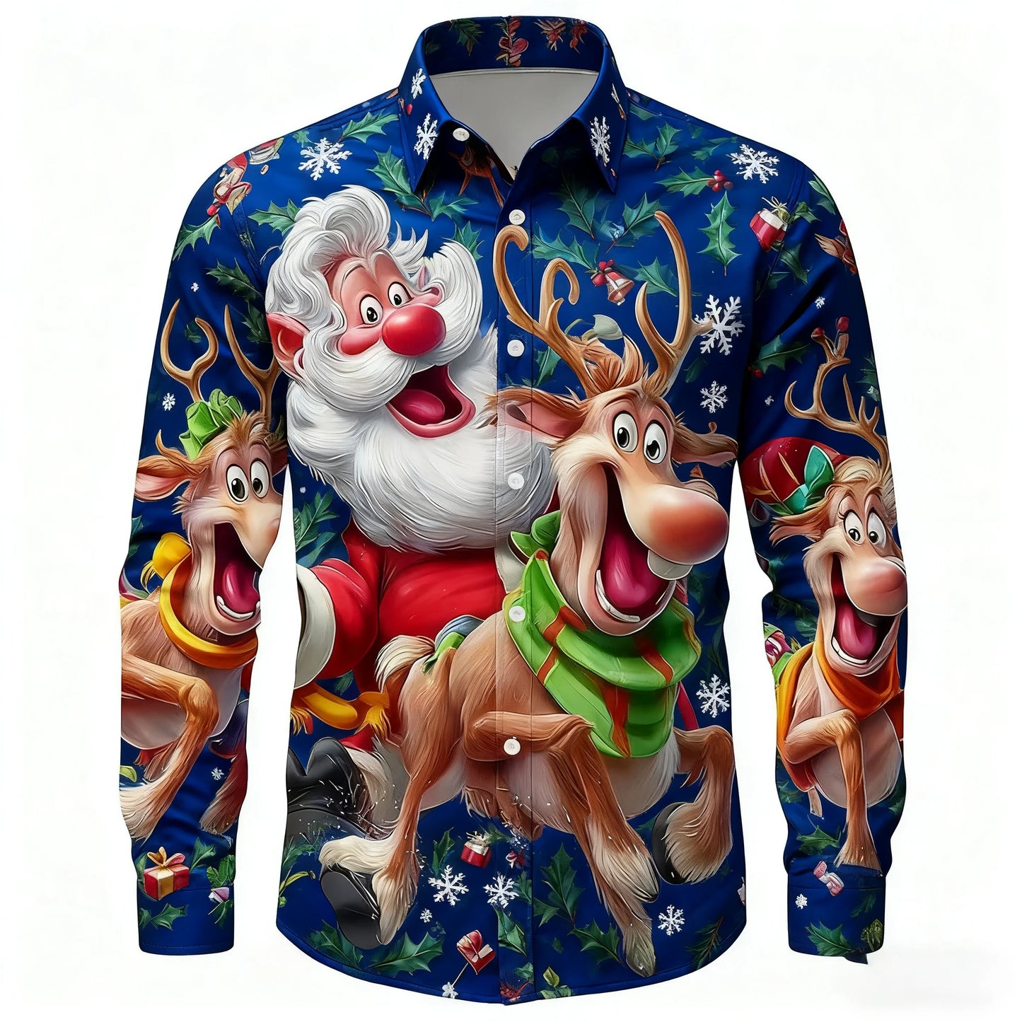 Christmas Men's 3D Graphic Long Sleeve,Street Style Fashion,Cartoon Santa Claus Reindeer Prints Design,2025 Fall Casual Shirt