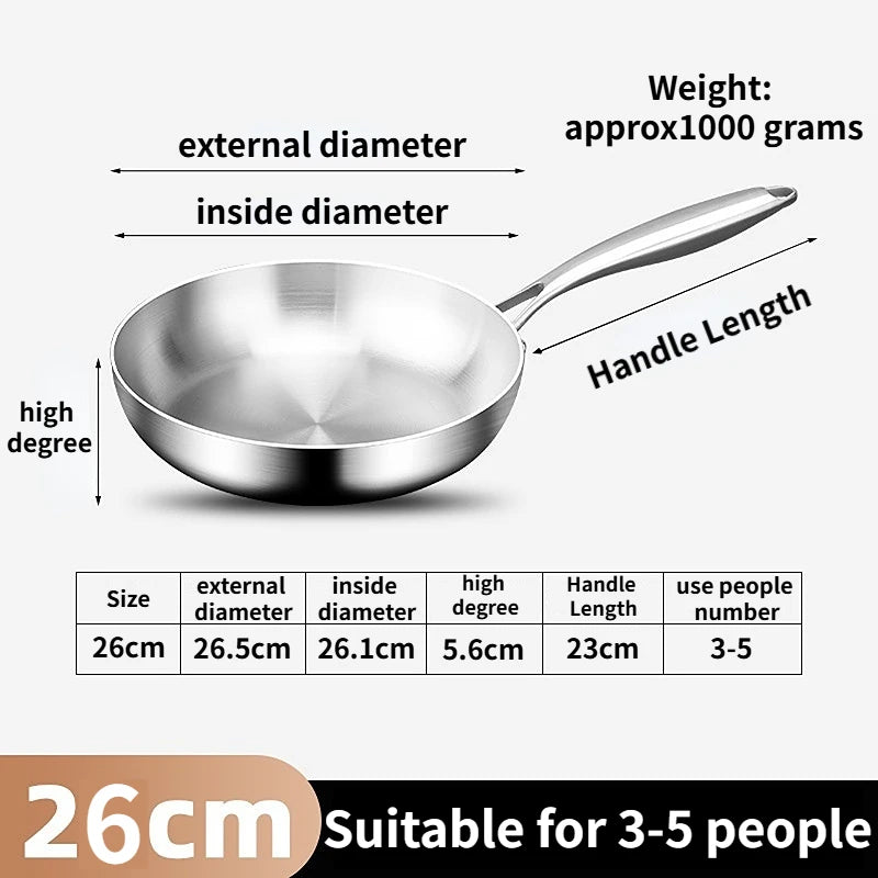 KORDISEN 316 Stainless Steel Frying Pan Upgrade NonStick Pan Uncoated Fried Pot Kitchen Cookware For Gas Stove Induction Cooker