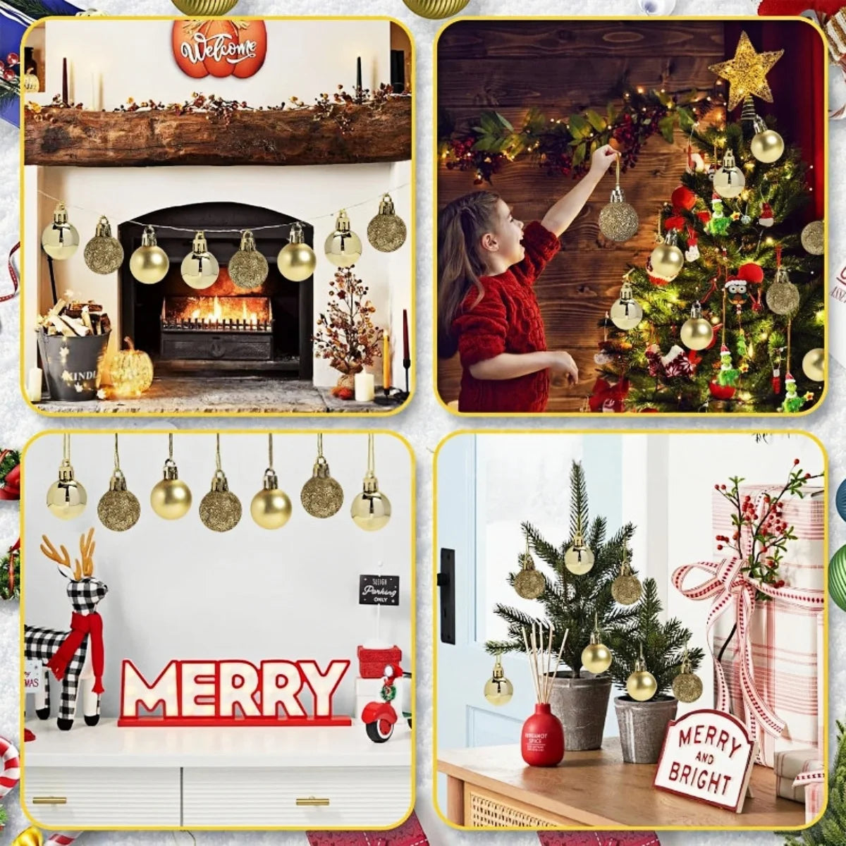 24 Piece Set Gold 3cm Christmas Ball Ornaments Unbreakable Christmas Hanging Balls for Christmas Tree Holiday Wedding Party