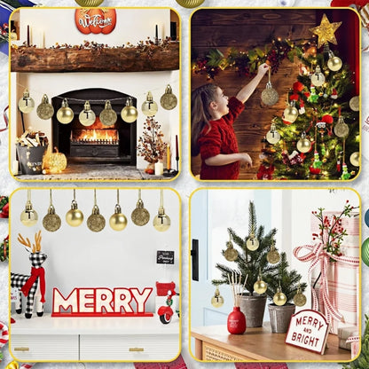 24 Piece Set Gold 3cm Christmas Ball Ornaments Unbreakable Christmas Hanging Balls for Christmas Tree Holiday Wedding Party