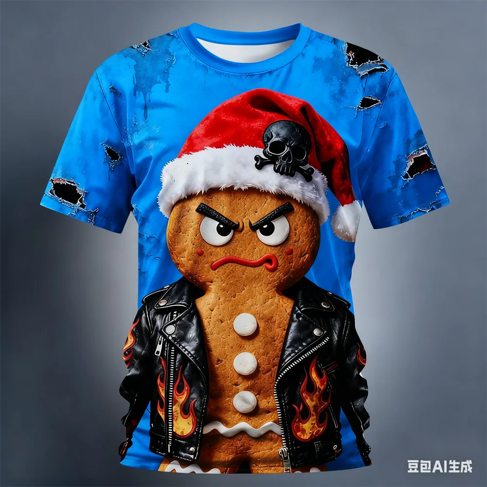 Christmas Gingerbread 3D Printed Men's Short Sleeve T shirt Crew Neck Shirt Daily Vacation festival Party Street Men's Clothing