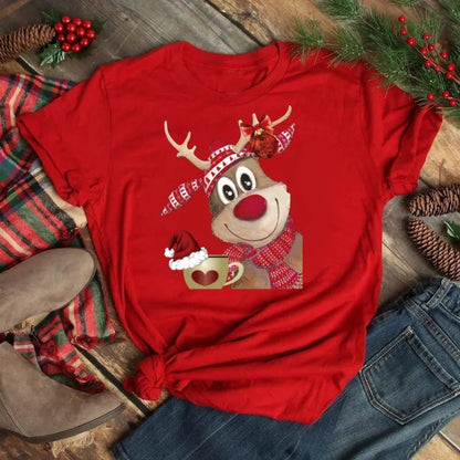 Merry Christmas Women's Short sleeved T-shirt Christmas Tree Santa Claus Letter Print Simple Trendy Trend Women's Clothing