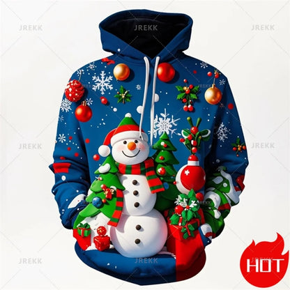 Fashion New 3D Happy Christmas Printing New In Hoodies Sweatshirts Cute Snowmen Christmas Ornament Graphic Pullovers Clothing