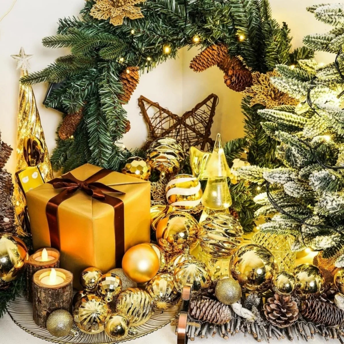 24 Piece Set Gold 3cm Christmas Ball Ornaments Unbreakable Christmas Hanging Balls for Christmas Tree Holiday Wedding Party