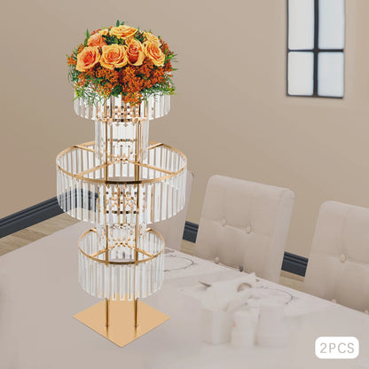2PCS 5-tier Crystal Flower Stand Wedding Centerpieces Crystal Vases Premium Display Shelf for Party Table Decor Gold/Silver