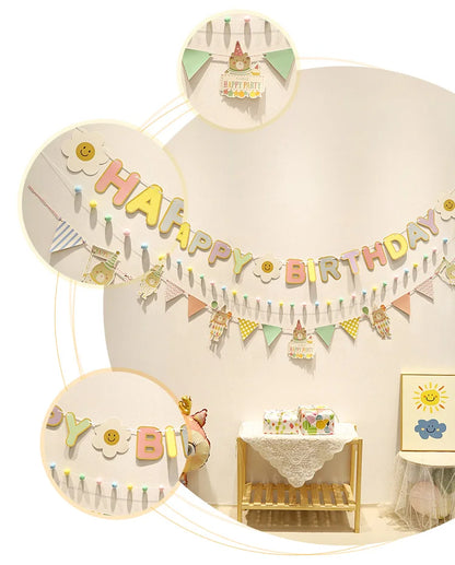 Happy Birthday Hairball Pull Flag Set Decorative Holiday Decor For Adult Children Birthday Home Room Decor Atmosphere New Decor