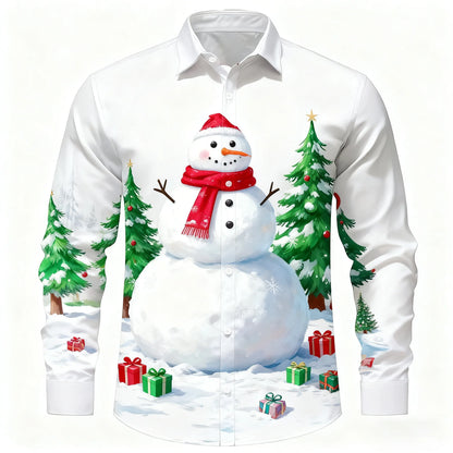 Christmas Men's 3D Graphic Long Sleeve,Street Style Fashion,Cartoon Santa Claus Reindeer Prints Design,2025 Fall Casual Shirt