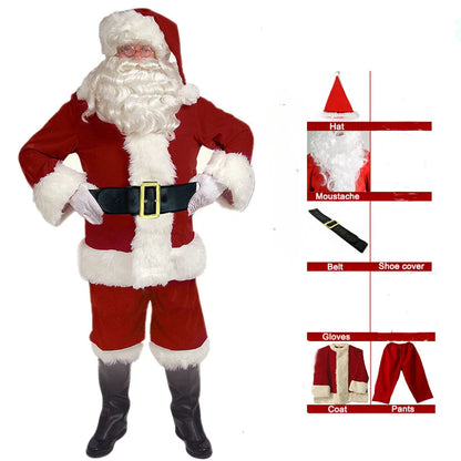 Santa Claus Cosplay Costume Christmas New Year Men Costumes Red Deluxe Classic Adults Xmas Set Carnival Party RolePlay Suits