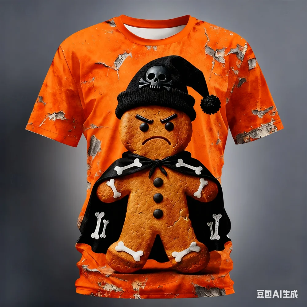 Christmas Gingerbread 3D Printed Men's Short Sleeve T shirt Crew Neck Shirt Daily Vacation festival Party Street Men's Clothing