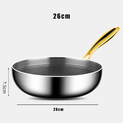 316 Stainless Steel Frying Pan Wok Non-stick Cooking Honeycomb Steak Gas Stove Pot