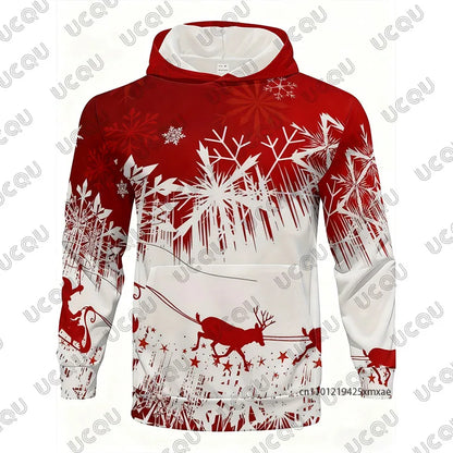 Men's Tracksuit Christmas Elk Snowflakes Print Autumn Winter Long Sleeve Hoodies+Trousers Sets Casual Suit 2 Piece Sets