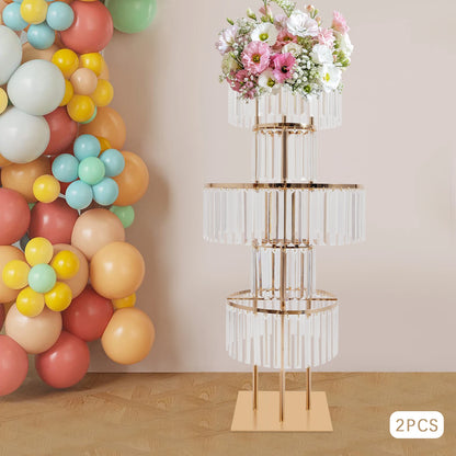 2PCS 5-tier Crystal Flower Stand Wedding Centerpieces Crystal Vases Premium Display Shelf for Party Table Decor Gold/Silver