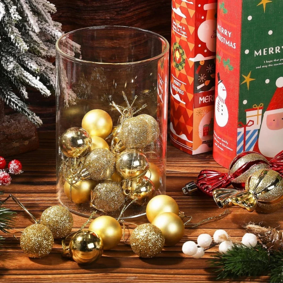 24 Piece Set Gold 3cm Christmas Ball Ornaments Unbreakable Christmas Hanging Balls for Christmas Tree Holiday Wedding Party