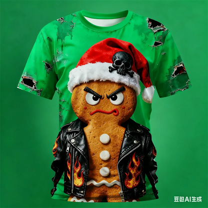 Christmas Gingerbread 3D Printed Men's Short Sleeve T shirt Crew Neck Shirt Daily Vacation festival Party Street Men's Clothing