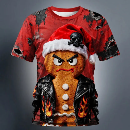 Christmas Gingerbread 3D Printed Men's Short Sleeve T shirt Crew Neck Shirt Daily Vacation festival Party Street Men's Clothing