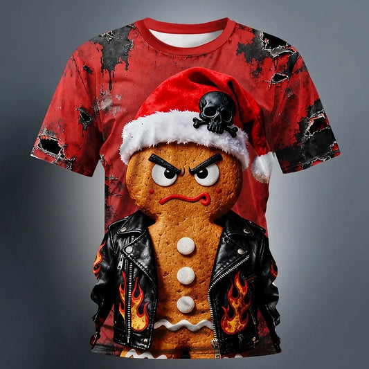 Christmas Gingerbread 3D Printed Men's Short Sleeve T shirt Crew Neck Shirt Daily Vacation festival Party Street Men's Clothing
