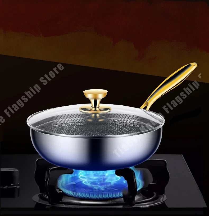 316 Stainless Steel Frying Pan Wok Non-stick Cooking Honeycomb Steak Gas Stove Pot