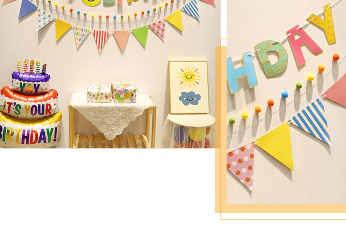 Happy Birthday Hairball Pull Flag Set Decorative Holiday Decor For Adult Children Birthday Home Room Decor Atmosphere New Decor