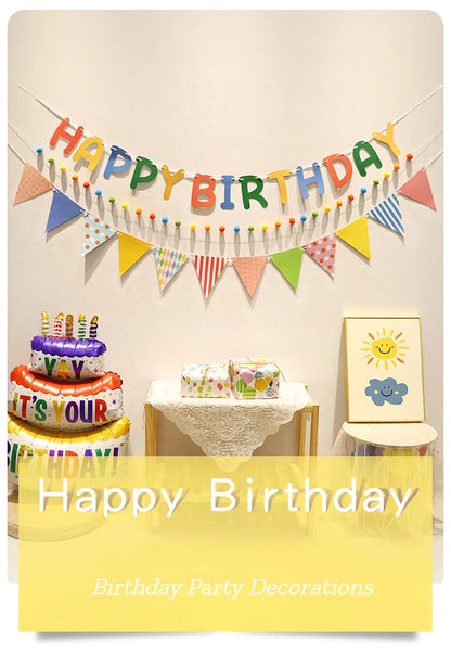 Happy Birthday Hairball Pull Flag Set Decorative Holiday Decor For Adult Children Birthday Home Room Decor Atmosphere New Decor