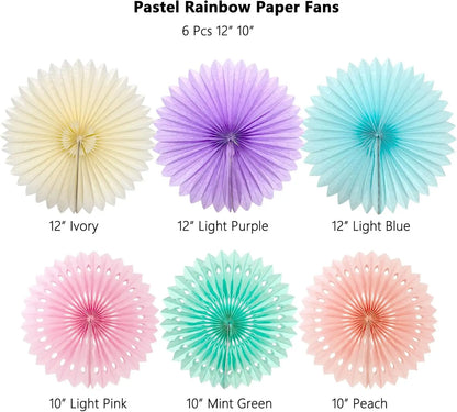 Pastel Rainbow Paper Fans Party Decorations Colorful Ice Cream Easter Macaron Wall Hanging Light Pink Blue Purple Mint Peach