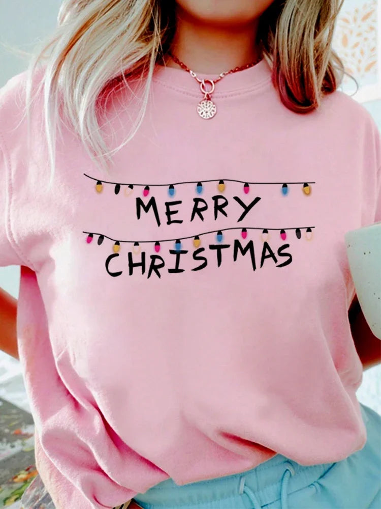 Funny Letter Printed Merry Christmas Women T Shirt Harajuku 90s Girls Christmas T-shirt Red Suitable All Seasons Tshirt Tops
