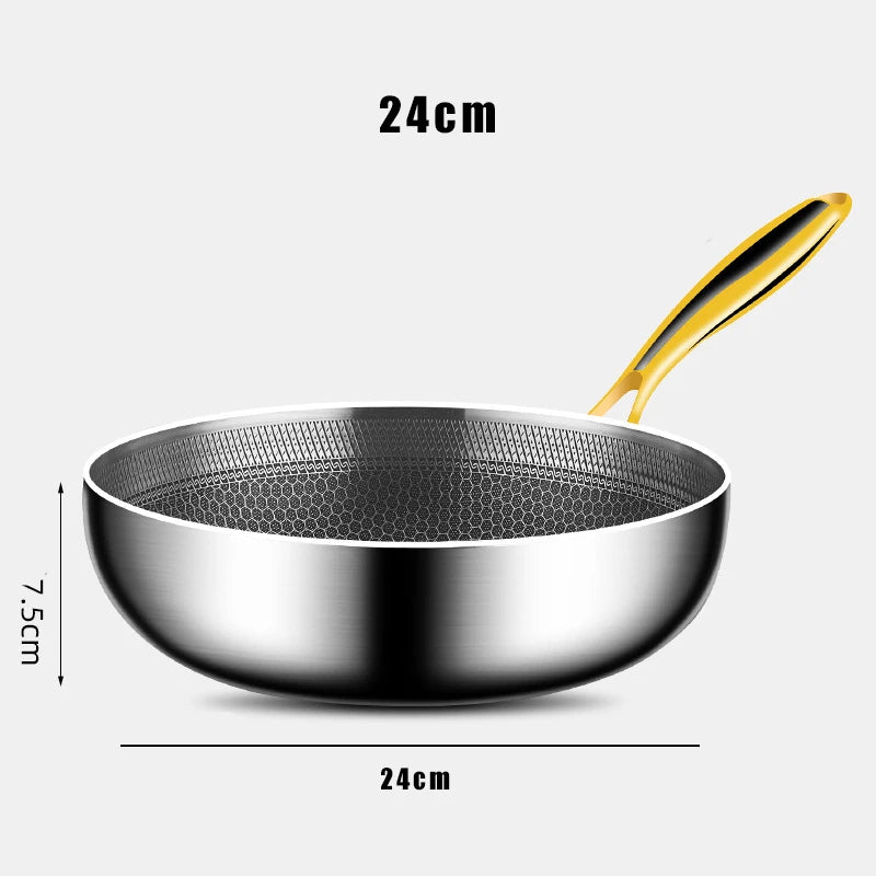 316 Stainless Steel Frying Pan Wok Non-stick Cooking Honeycomb Steak Gas Stove Pot
