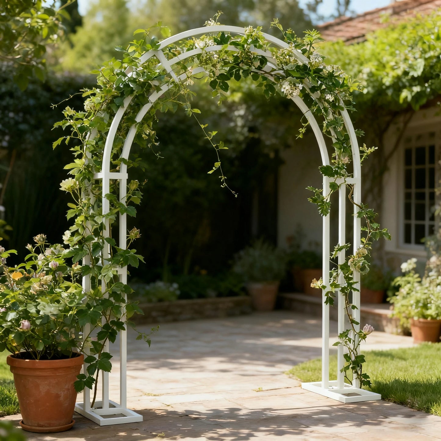Large White Wedding Arch Stand 3 Layer Balloon Garden Backdrop Metal Rack Arch Frame Pergola Stand