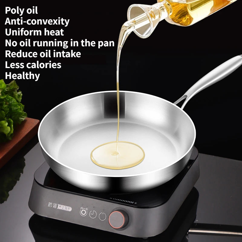 KORDISEN 316 Stainless Steel Frying Pan Upgrade NonStick Pan Uncoated Fried Pot Kitchen Cookware For Gas Stove Induction Cooker