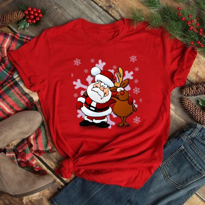 Merry Christmas Women's Short sleeved T-shirt Christmas Tree Santa Claus Letter Print Simple Trendy Trend Women's Clothing