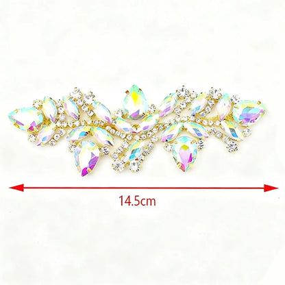 Wedding Dress & Shoe Decoration Appliqué - Gold Silver AB Crystal Leaf Glass Rhinestone Chain Fringe Sew-on Garment Accessory