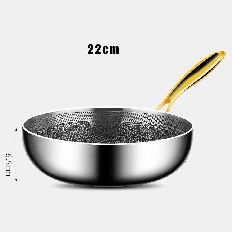 316 Stainless Steel Frying Pan Wok Non-stick Cooking Honeycomb Steak Gas Stove Pot