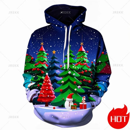 Fashion New 3D Happy Christmas Printing New In Hoodies Sweatshirts Cute Snowmen Christmas Ornament Graphic Pullovers Clothing
