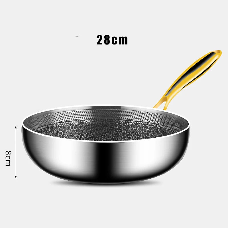 316 Stainless Steel Frying Pan Wok Non-stick Cooking Honeycomb Steak Gas Stove Pot