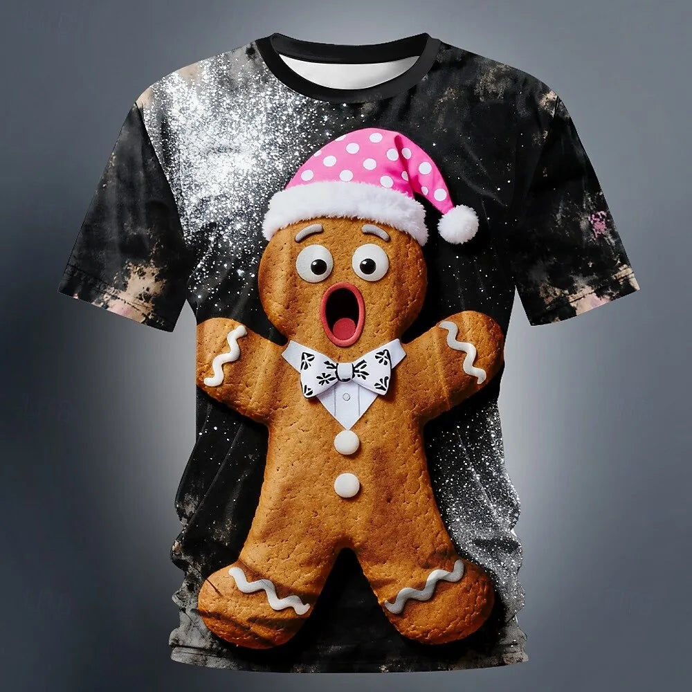 Christmas Gingerbread 3D Printed Men's Short Sleeve T shirt Crew Neck Shirt Daily Vacation festival Party Street Men's Clothing
