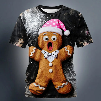Christmas Gingerbread 3D Printed Men's Short Sleeve T shirt Crew Neck Shirt Daily Vacation festival Party Street Men's Clothing