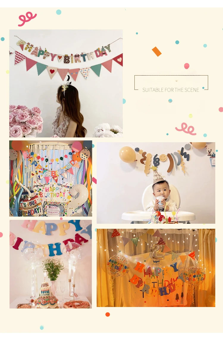 Happy Birthday Hairball Pull Flag Set Decorative Holiday Decor For Adult Children Birthday Home Room Decor Atmosphere New Decor