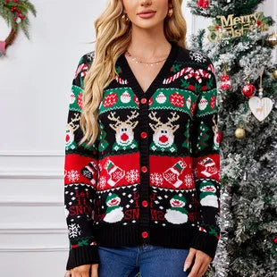 Women's Christmas Knitted Snowflake Sweater Autumn Winter Warm New Round Neck Long Sleeve Printed Fashion Casual Sweater Female