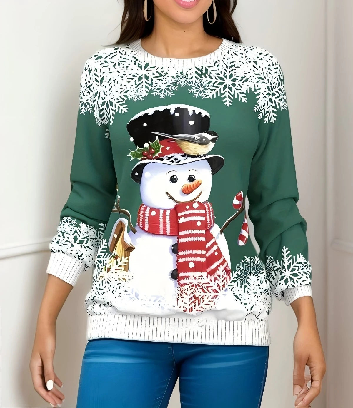 Festival Fashion Clothing Women's T-shirts Street Outdoor Christmas 3D Print Snowman Sweatshirts Long Sleeve Pullover Tops Shirt