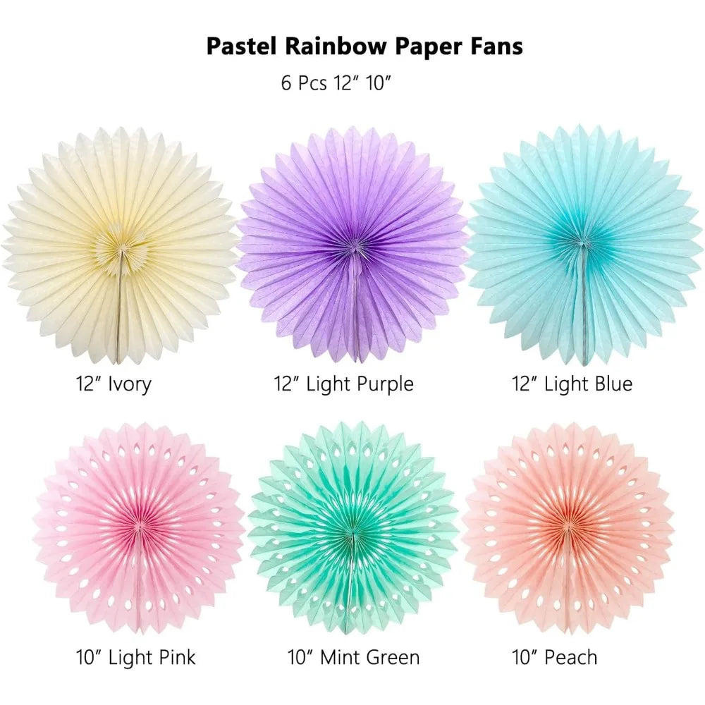 Pastel Rainbow Paper Fans Party Decorations Colorful Ice Cream Easter Macaron Wall Hanging Light Pink Blue Purple Mint Peach