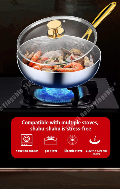 316 Stainless Steel Frying Pan Wok Non-stick Cooking Honeycomb Steak Gas Stove Pot