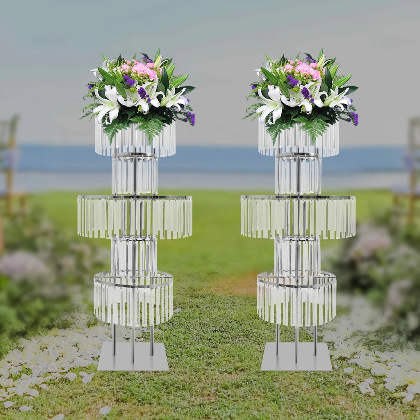 2PCS 5-tier Crystal Flower Stand Wedding Centerpieces Crystal Vases Premium Display Shelf for Party Table Decor Gold/Silver