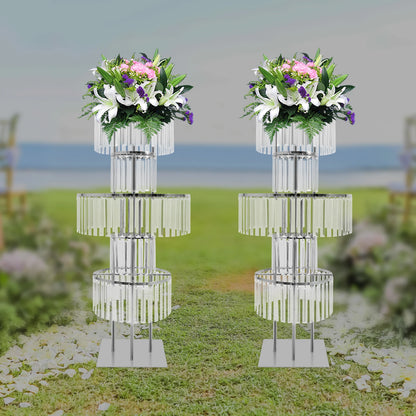2PCS 5-tier Crystal Flower Stand Wedding Centerpieces Crystal Vases Premium Display Shelf for Party Table Decor Gold/Silver