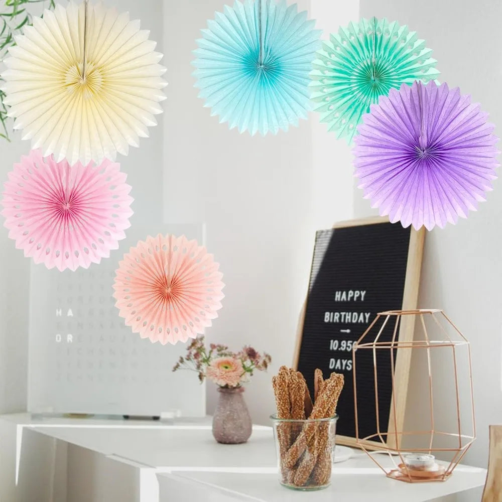 Pastel Rainbow Paper Fans Party Decorations Colorful Ice Cream Easter Macaron Wall Hanging Light Pink Blue Purple Mint Peach